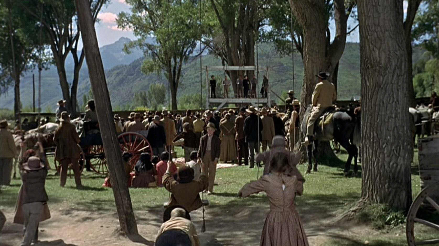 Hanging scene (the convict in the middle was Jay Silverheels -- Tonto) .
